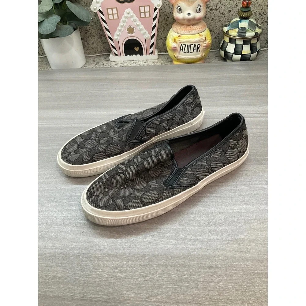 COACH CHRISSY C JACQUARD CANVAS SLIP ON SHOES